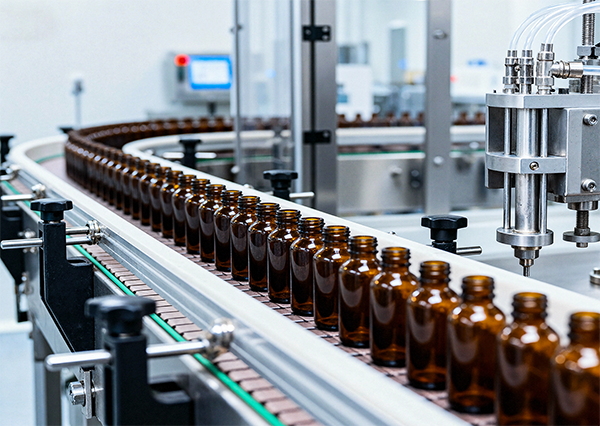 Bottles on a manufacturing line