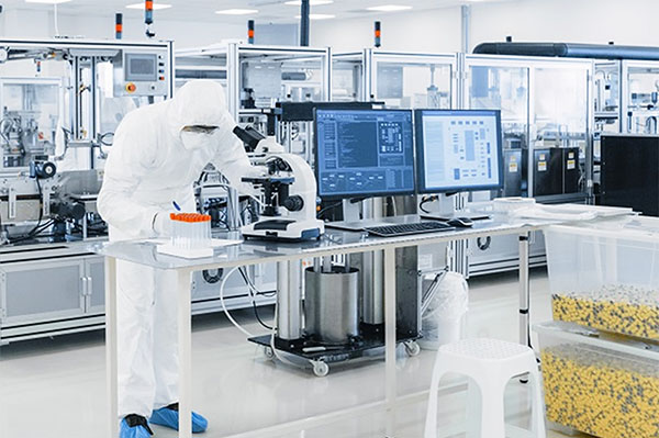 Researchers working in a modern laboratory